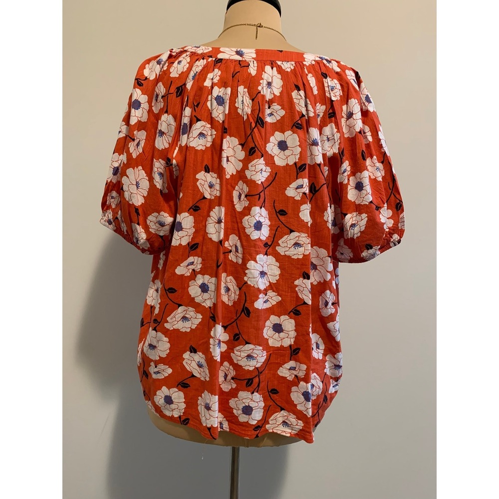 St Johns Bay Women Cotton Blend Orange Floral Puff Sleeve Blouse Top PXXL - Picture 5 of 6